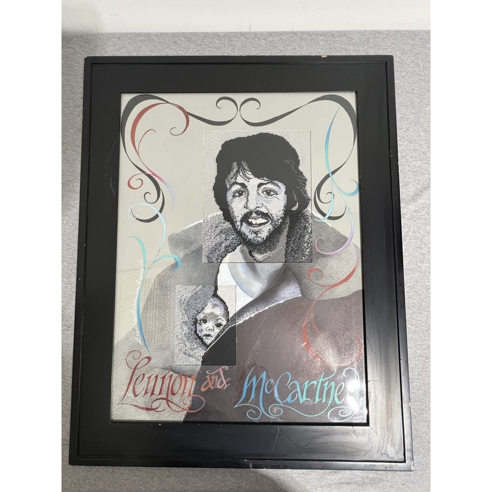 Vintage Lennon & McCartney Art Mixed Media Signed Leithauser Lesley Framed 2006